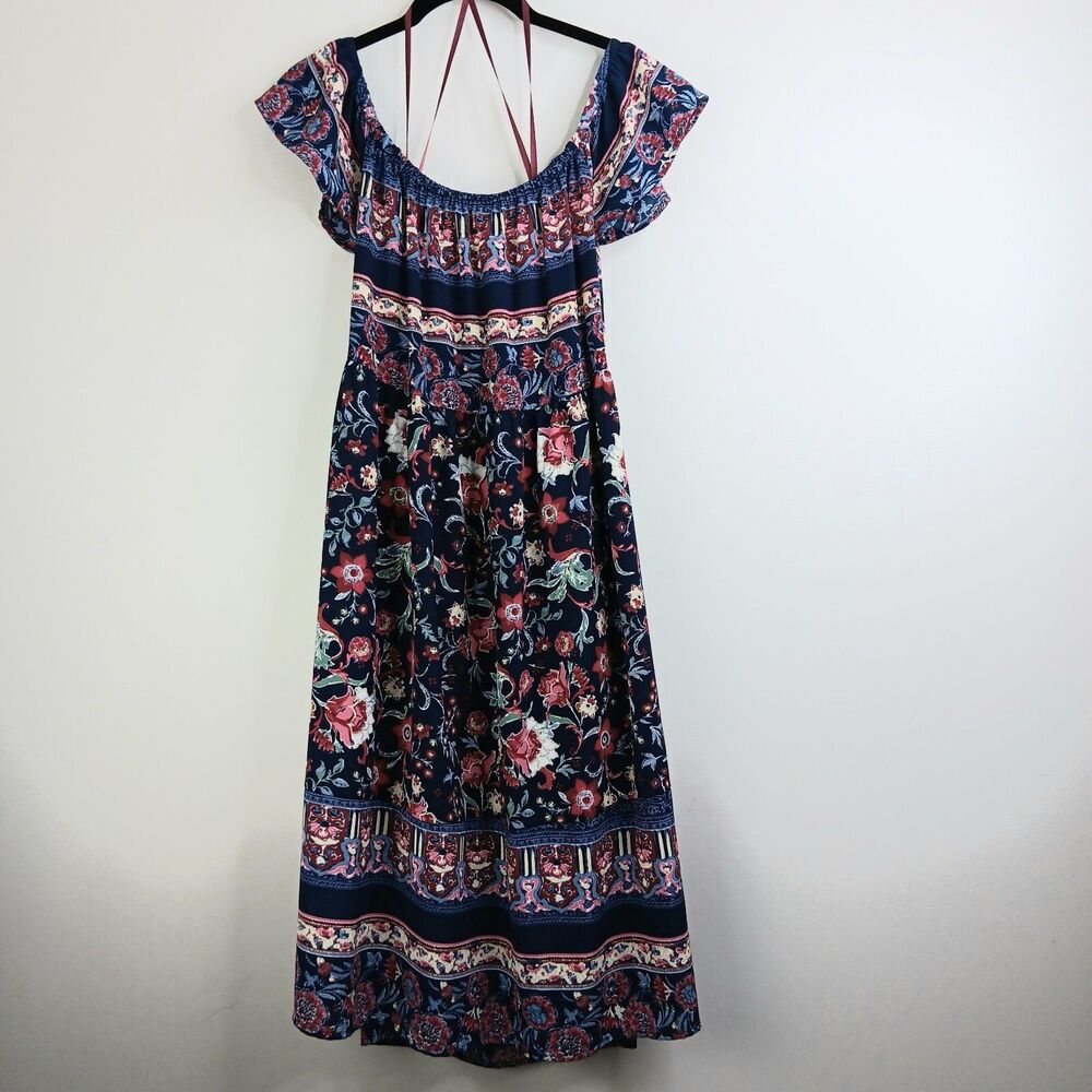 Knox Rose Dress Multicolor Floral Print Off the Shoulder Peasant Boho Sz Medium
